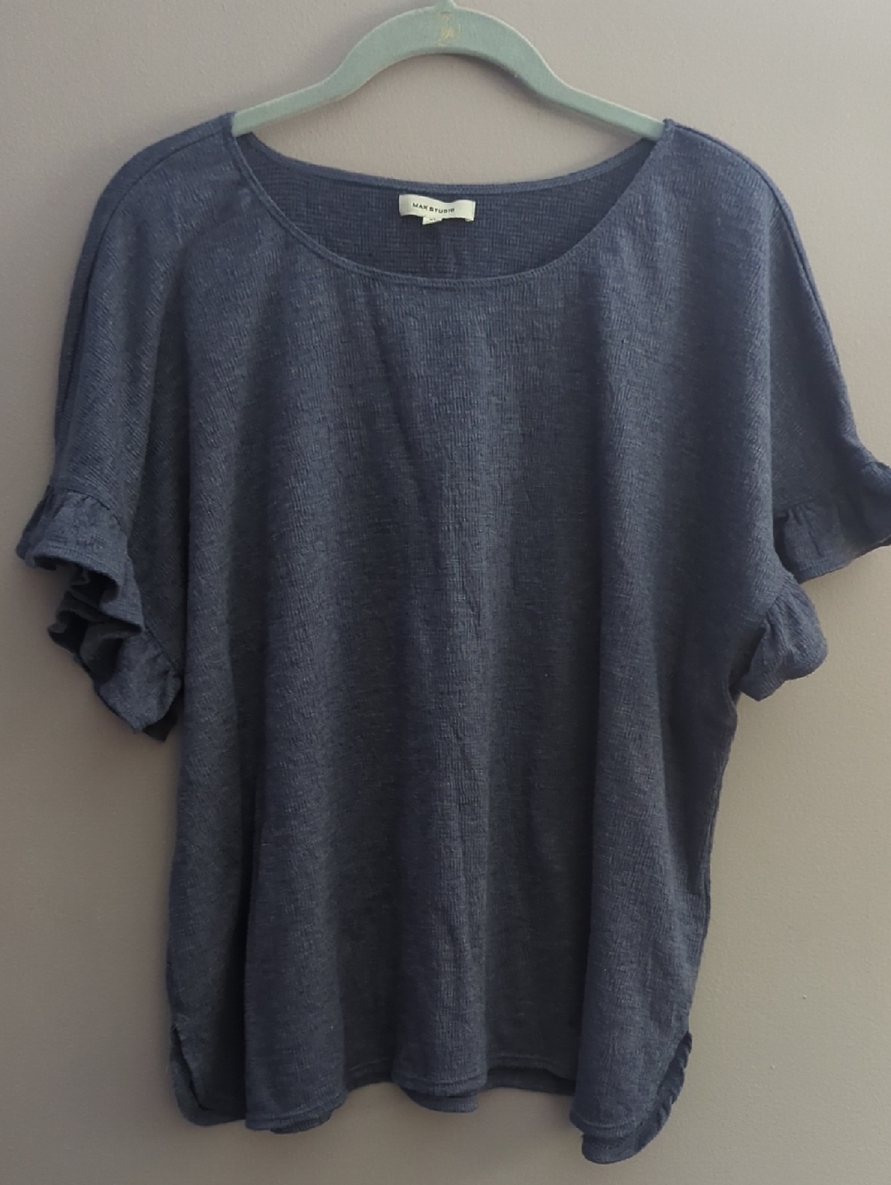 Max Studio Slate Blue Ruffle Sleeve Short-Sleeve Top